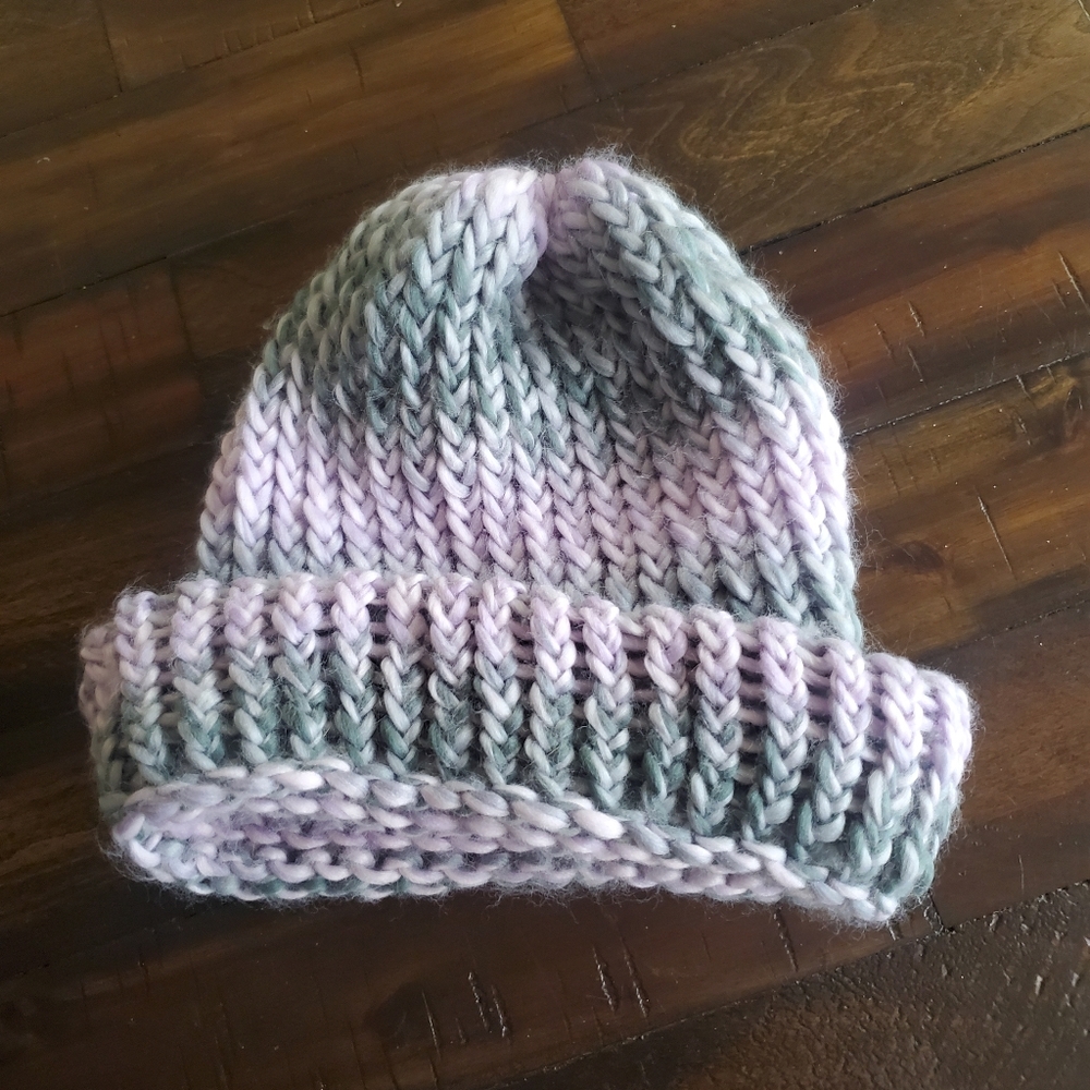 Hand Knitted Soft Purple Gray Ombre Design Beanie
